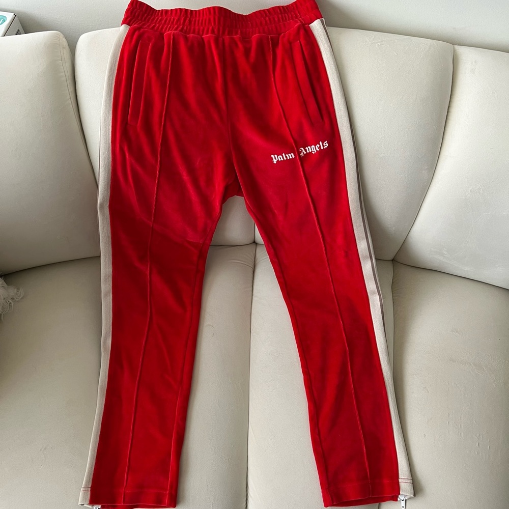 Palm Angels Red Velour Track Pants Sz M